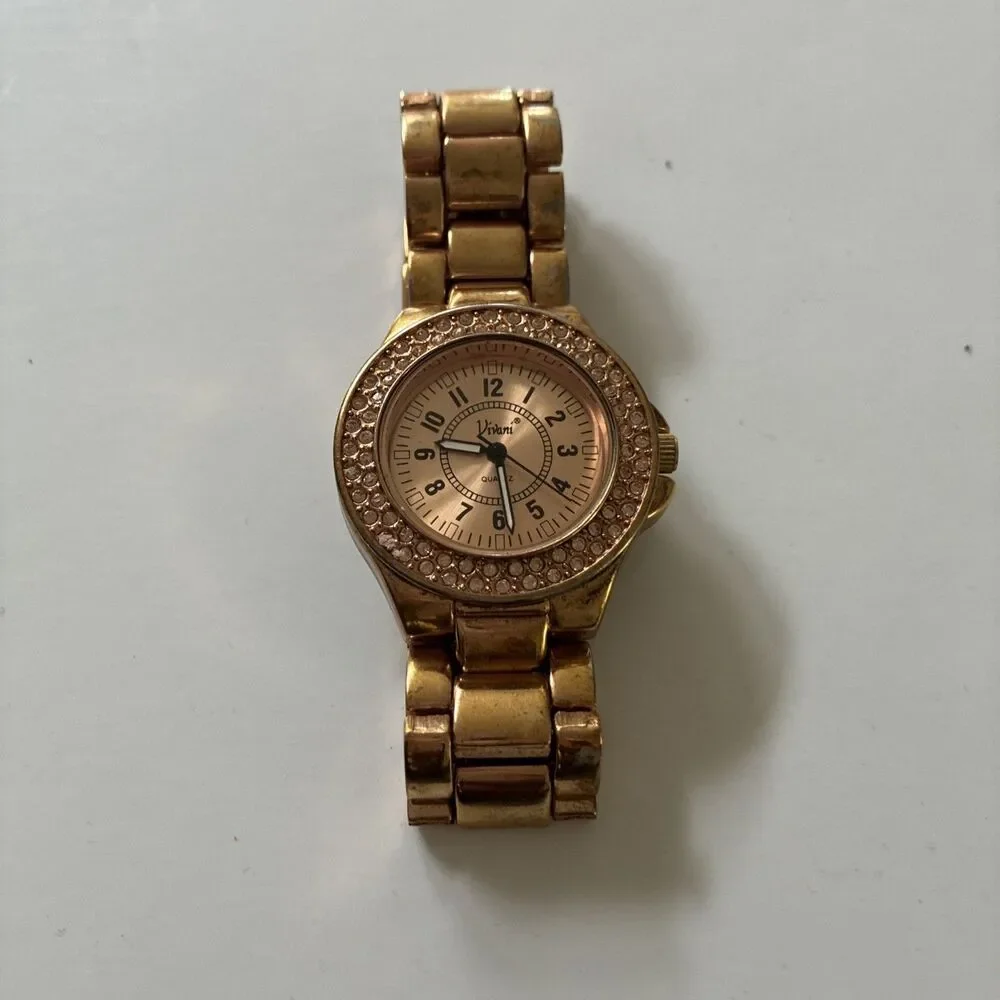Vivani Womens Quartz VTG Rare Watch AW-804-125 Rose Gold Tone Bracelet